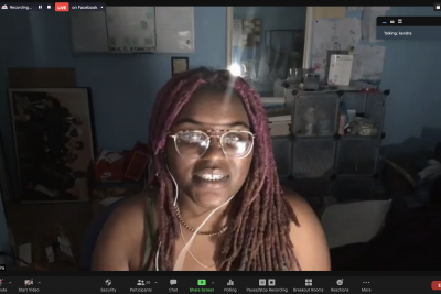 Screenshot of Kendra Allen's Zoom visit to Prof Maren Class