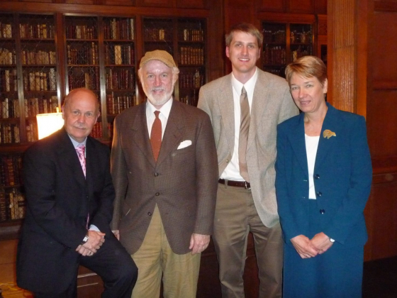 Left to right: Michael Malone, Allan Gurganus, Will Hansen (former Rubenstein Library Assistant Curator of Collections) and Deborah Jakubs (University Librarian Emerita) at a 2009 Duke University Libraries event celebrating the acquisition of Malone’s papers.