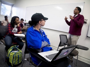 Photo of Faculty member Martin Smith teaches his class in West Duke Building in 2017