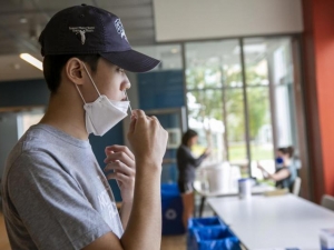 Duke routinely tested students this semester at one of 15 testing sites where students self-collected nasal swabs under supervision. Courtesy of Duke