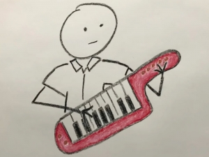 A drawing of a red keytar drew first-year Sam Carpenter to a Chronicle newsstand on Oct. 12. His Reddit post about the song "Library Takeout," the subject of a Chronicle story that day, caused the song to explode online.  Courtesy of Jamie Keesecker