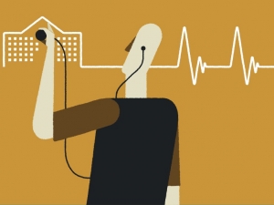 Image of person listening to heart of university by Martin Leon Barreto for the Chronicle