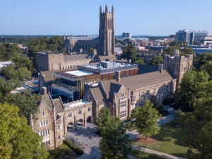 An aerial photo captures Duke University and Duke University Health System. Photo courtesy of Duke University Communications.
