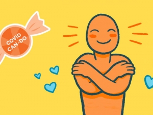 Duke's Center for Advanced Hindsight is providing simple tips to help during the COVID-19 pandemic. One is to practice self-compassion. Illustration by Matt Trower, artist for the Duke Center for Advanced Hindsight.