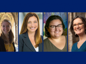 Collage of Student Jessica Sullivan, and professors Sunshine Hillygus, Cecilia Marquez and Megan Mullin