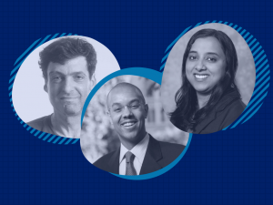 Collage of Professors Dan Ariely, Gary Bennett and Lavanya Vasudevan