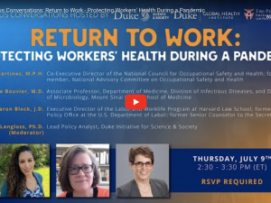 Screenshot of "Coronavirus Conversations: Return to Work - Protecting Worker's Health During a Pandemic"