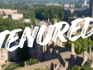 Sky shot of Duke with Tenured written on it