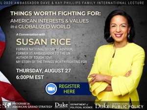 Duke Program in American Grand Strategy flyer for Susan Rice