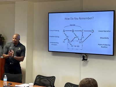 Photo of Trivius Caldwell speaking to military cadets