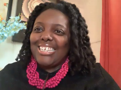 Screenshot of Remica Bingham-Risher from David L. Paletz Creative Writing Guest Series appearance